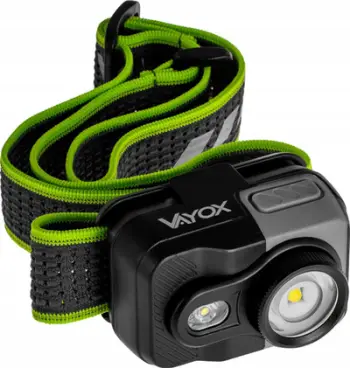 Llambë koke LED Vayox Pro, me sensor lëvizjeje, e rimbushshme USB C, e zezë