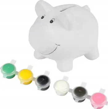 Kuti kursimi Homea Money Box, qeramike për pikturim, me 6 ngjyra, e bardhë