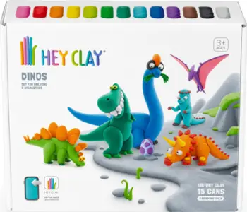 Set plasteline Hey Clay Dinos, 15 doza, tharje në ajër, shumëngjyrësh