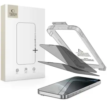 Xham mbrojtës Hofi Tech-Protect Quick Set Spy+ për iPhone 16 Pro, 2 copë, privatësi, i zi