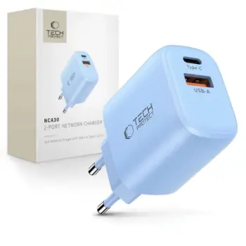 Karikues muri Tech-Protect NCA30, 30W PD QC3.0, 2 porta USB-A USB-C, blu