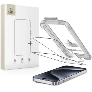 Xham mbrojtës Tech-Protect Quick Set+, 2 copë, për iPhone 15 Pro, i zi