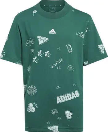 Bluzë fëmijësh Adidas Bluv Q3 AOPT Jr IA1562, pambuk, me printe, jeshile