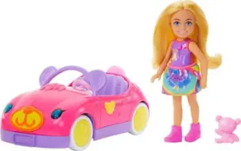 Set lodër Barbie Chelsea, makinë kabrio arushi, me kukull