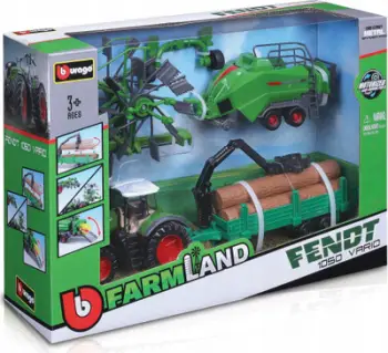 Set lodrash traktor Bburago Fendt 1050 Vario, 3 rimorkio, 10cm, shumëngjyrësh