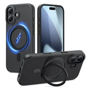 Mbrojtëse telefoni Tech-Protect MagRing MagSafe për iPhone 17, me unazë 360°, matte, e zezë