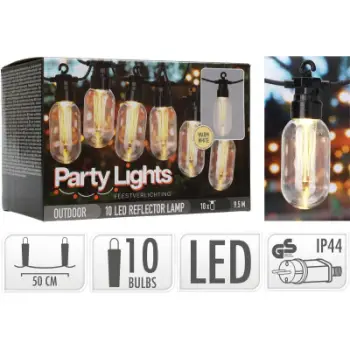 Varg dritash dekorative PROGARDEN Light Chain LED PARTY, 10 llamba, 9.5m, dritë e bardhë e ngrohtë