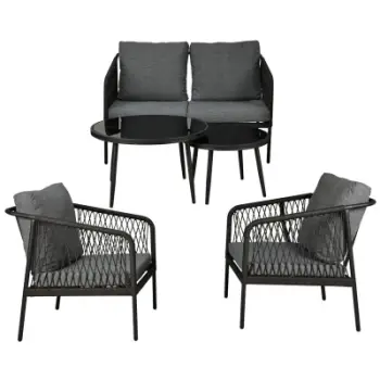 Set kopshti Koopman International Garden Set Steel, 5 pjesë, çelik, i zi me jastëkë gri