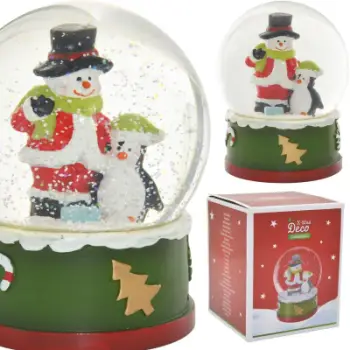 Glob dëbore dekorativ Koopman X-Mas Deco, 9.5cm, burrë dëbore me pinguin, jeshil