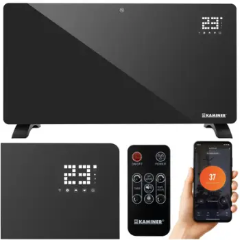 Ngrohës elektrik me panel xhami Kaminer Zelva, 2500W, WiFi, i zi