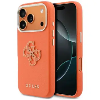 Kapak telefoni Guess Hardcase Resin Logo për iPhone 17 Pro Max, mbrojtës, portokalli