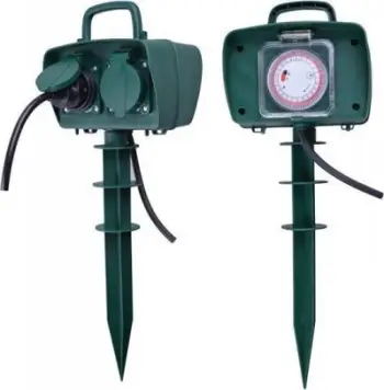 Prizë kopshti V-TAC VT-1112-3, 2 dalje 16A, timer mekanik, IP44, e gjelbër