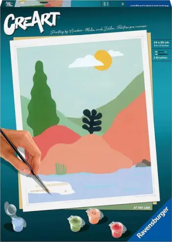 Set pikturimi me numra Ravensburger CreArt Minimalist Landscape 2, peizazh modern, për të rritur, shumëngjyrëshe