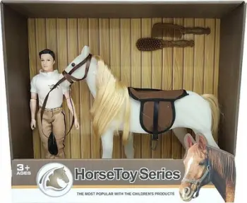 Set lodër kalë me kalorës HorseToy Series, me aksesorë, 3+ vjeç, i bardhë