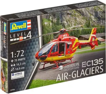 Set model plastik Revell EC135 Air Glaciers 64986, shkalla 1:72, helikopter shpëtimi, shumëngjyrësh