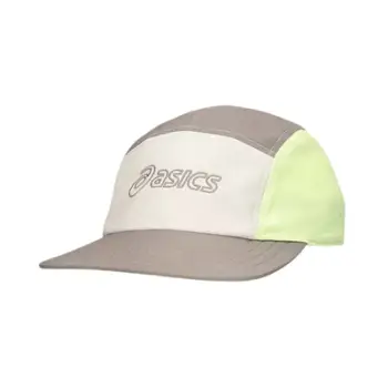 Kapelë Asics 5 Panel, poliestër i lehtë, detaje reflektuese, bezhe e verdhë