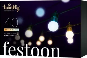 Zinxhir dritash LED Twinkly Festoon Gold Edition, 40 LED, Bluetooth dhe WiFi, e bardhë e rregullueshme