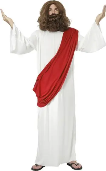 Kostum për të rritur Godan Jesus, madhësia L, poliester, i bardhë me brez të kuq