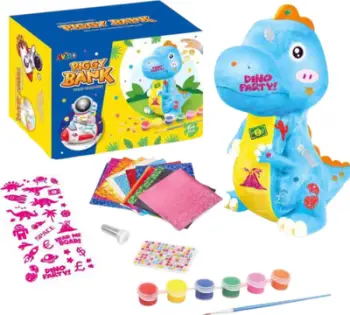 Kuti kursimi për fëmijë Dinosaur, set kreativ me figurine, bojëra dhe ngjitëse, shumëngjyrëshe