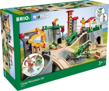 Set treni druri Brio Cargo Mountain, shumëkatësh, me vinça dhe helikopter, shumëngjyrësh