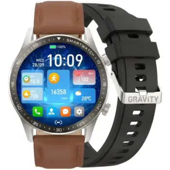 Ora inteligjente Gravity Silver, Bluetooth, rrip silikoni, e zezë
