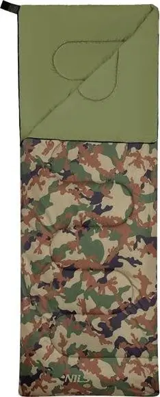 Thes gjumi kampingu NILS CAMP Camo, formë batanije, +5°C ekstreme, kamuflazh
