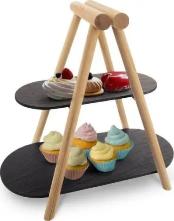 Tabaka me dy nivele Orion Etagere, gur slate dhe dru, 2 kate, gri natyrale