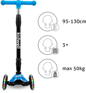 Trotinet balancues Kidwell Vento Football, 3 rrota LED, për fëmijë 3+, blu