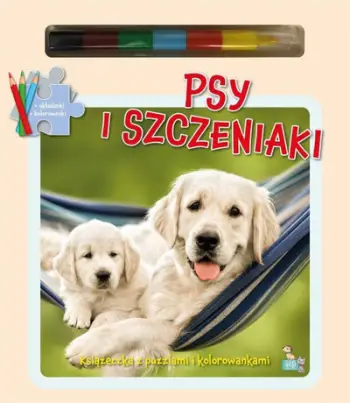Libër puzzle për fëmijë Little Books Dogs and Puppies, 3 puzzle, përfshin laps me 6 ngjyra