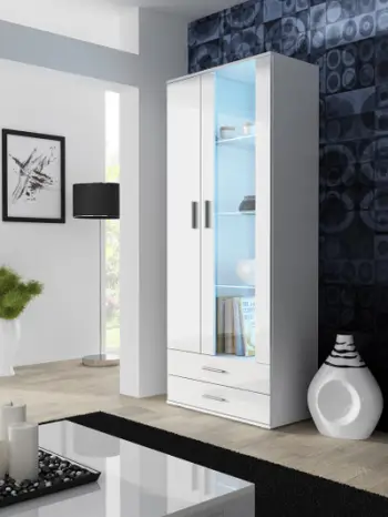 Vitrinë Soho S6 2D2S, me xham, MDF me shkëlqim, e bardhë