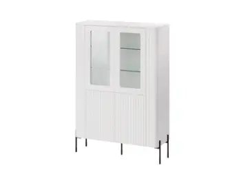 Vitrinë Cama Meble VERA, 110x40x160 cm, MDF dhe xham, e bardhë mat