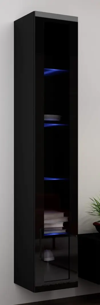 Vitrinë e varur Cama Meble VIGO 180, 180x40x30cm, xham i kalitur, e zezë shkëlqim
