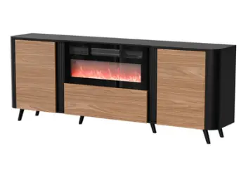 Komodinë Cama Volare, 200 x 39 x 75 cm, me oxhak elektrik, e zezë dekor arre