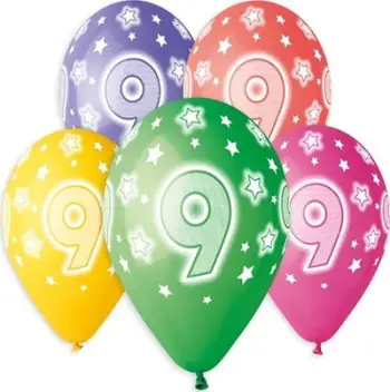Tullumbace ditëlindjeje GoDan Happy Birthday 9, set 5 copë, 33 cm, shumëngjyrëshe