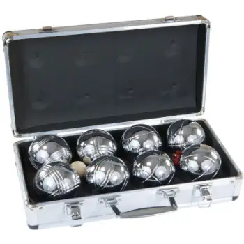 Set petanque Enero Game Balls, 8 topa metalikë, kuti alumini, argjendtë