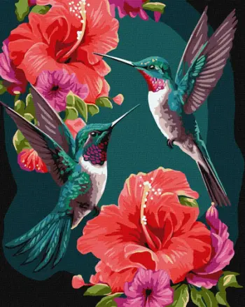 Set pikture me numra Ideyka Numeric Quadro Emerald Green Hummingbird, 40x50 cm, efekt metalik, shumëngjyrësh