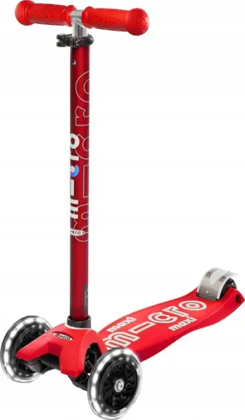 Trotinet për fëmijë Micro Maxi Deluxe LED, timon i rregullueshëm, 3 rrota, i kuq