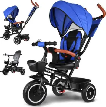 Tricikël për fëmijë Tiny Bike SP0650, 3 në 1, me tendë, blu