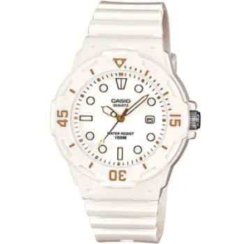 Orë dore Casio LRW200H-7E2 për femra, analoge, rezistente 100m, e bardhë