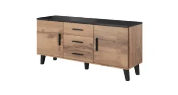 Komo anësore Cama LOTTA 150, 2 dyer 3 sirtarë, 150 cm, lisi Wotan e zezë mat