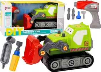 Lodër ekskavator LEAN Toys Cartoon Crawler, DIY çmontim, me vegla, jeshil