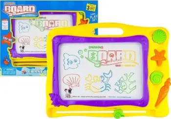 Lodër tabelë vizatimi magnetike Drawing Board, me 3 stampila, motiv deti, shumëngjyrëshe