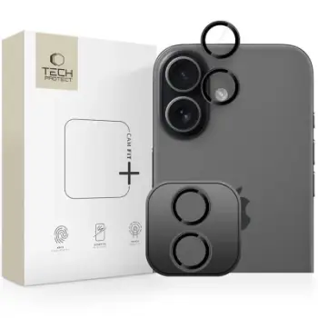 Mbrojtës kamere Tech-Protect Camring Fit+, për iPhone 17, xham i temperuar, i zi
