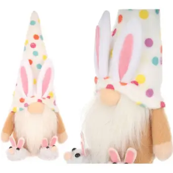 Figurinë dekorative Pashke Saska Gnome Bunny, 25cm, pranverore, shumëngjyrëshe
