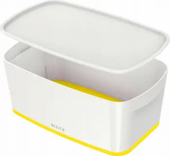 Kuti ruajtëse Leitz MyBox WOW Small, me kapak, e bardhë e verdhë