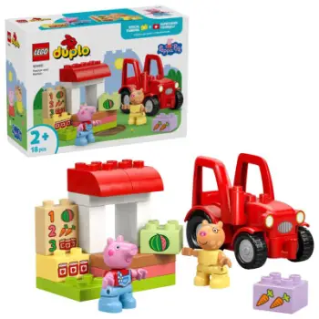 Lodër ndërtimi LEGO DUPLO Peppa Pig 10468 Tractor and Market, 18 pjesë, 2+ vjeç