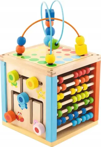 Lodër druri edukative Trefl Great Crate 61689, kub aktivitete, shumëngjyrëshe