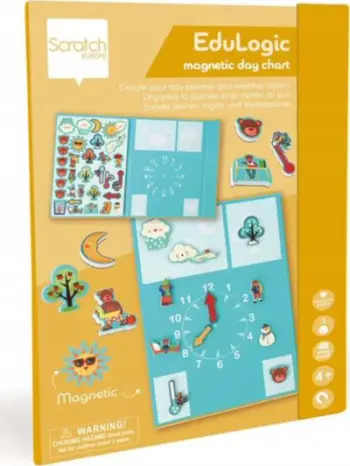 Lojë magnetike SCRATCH Daily Schedule, panel edukativ, për organizimin e ditës, shumëngjyrëshe