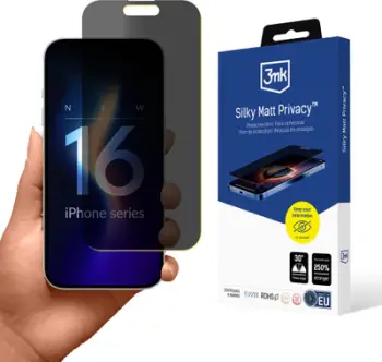Folie mbrojtëse 3mk Silky Matt Privacy, për iPhone 16 Pro, efekt privatësie, mat, e zezë