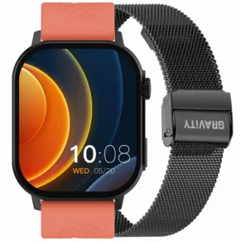 Smartwatch Gravity GT15-3, ekran 2.04", Bluetooth 5.0, i zi me rrip të kuq